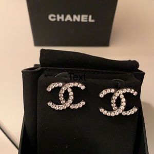 Crystal Chanel gunmetal earrings